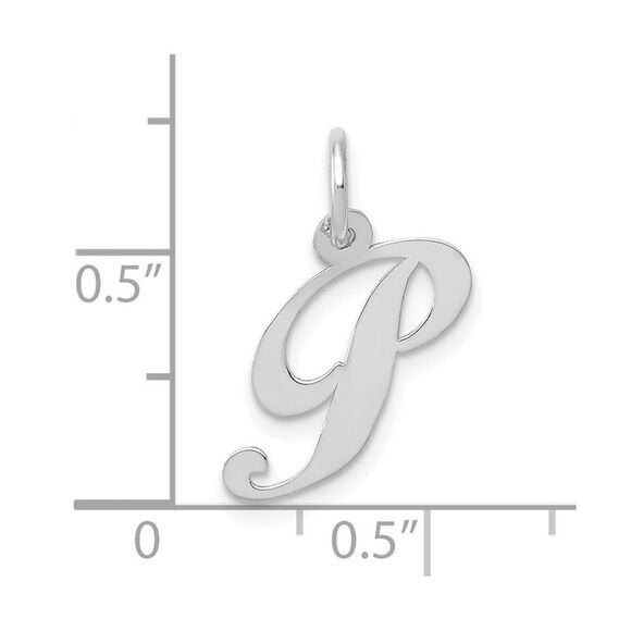 10k White Gold Small Fancy Script Initial P Charm - Picture 2 of 2